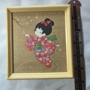 Vintage 60s Japanese Handmade Art Oshie Washi Kimi-Kome Kimono Geisha Girl Anime